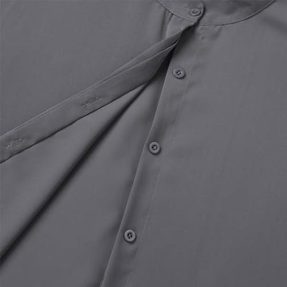 ODASDO Muslim Dresses for Women Abaya Button Down Henley Shirt Prayer Dress Batwing Long Sleeve Middle East Arabian Robe - color: Dark Gray
