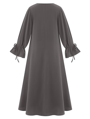 ODIZLI Women's Abaya Muslim Long Sleeve Tie Cuffs Prayer Dress Arabic Kaftan Dubai Turkey Islamic Dresses - color: Dark Gray, size: Small