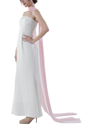Women's 157 Inch Long Chiffon Neck Scarf Chiffon Veil Scarf Shawl Wrap for Wedding Bridal Evening Bridesmaid Dresses - color: Pink