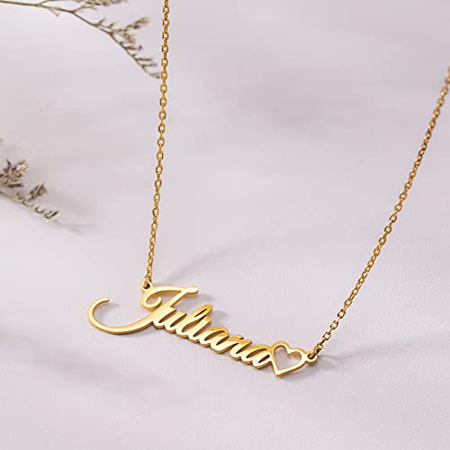 TinyName Custom Name Necklace Personalized 18K Gold Plated Nameplate Customized Jewelry Gift for Women - color: Horizontal Name Necklace-Heart 1