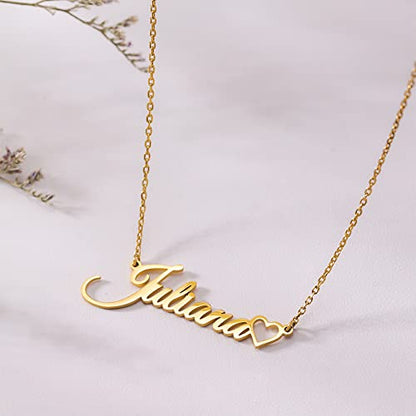 TinyName Custom Name Necklace Personalized 18K Gold Plated Nameplate Customized Jewelry Gift for Women - color: Horizontal Name Necklace-Heart 1