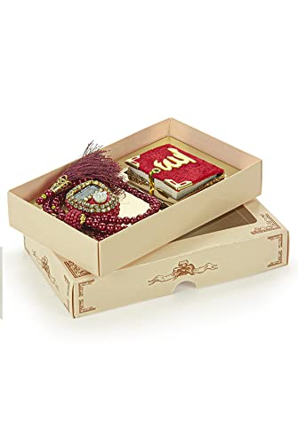 İhvan Online Mini Velvet Quran Set with Islamic Finger Counter, Portable Digital Tasbeeh, Muslim Prayer Beads, Pearl Zikirmatic Beads, 3 Pieces Gift Set for Mevlüt (Burgundy) - color: Burgundy