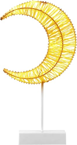 Lewondr Decorative Table Lamp, Battery Powered Christmas Moon Shape Ramadan Desk Lamp, Winding Thread Warm LED Crescent Light Xmas Home Bedroom Romantic Bedside Desktop Nightstand Decoration - White - color: D White