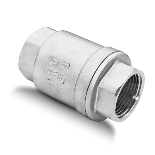 3/4" NPT Stainless Steel Spring Check Valve, WOG1000 NPT Thread unleaded In-Line Vertical Check Valve Non Return One Way Counterflow to Prevent the Medium Backflow for Oil Water Gas Air DN20 - size: 3/4"-NPT