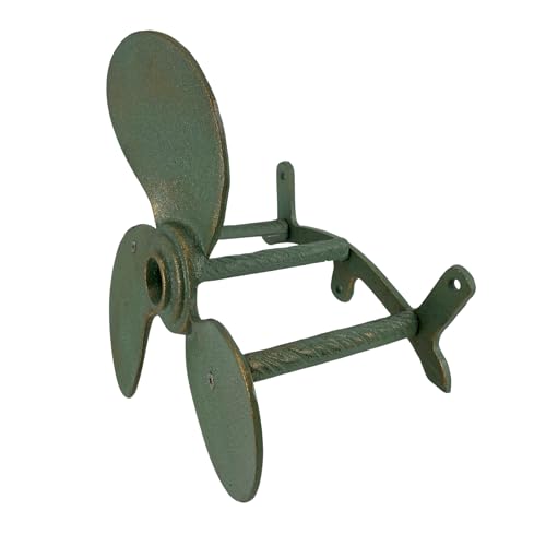 Zeckos Garden Hose Holder Boat Propeller 10.25 Inch Cast Iron Verdigris | Nautical Wall Design, Holds Up to 75 Feet, 6.5 Inch Deep, Three-Bolt Hardware Included - color: Boat Propeller - Green