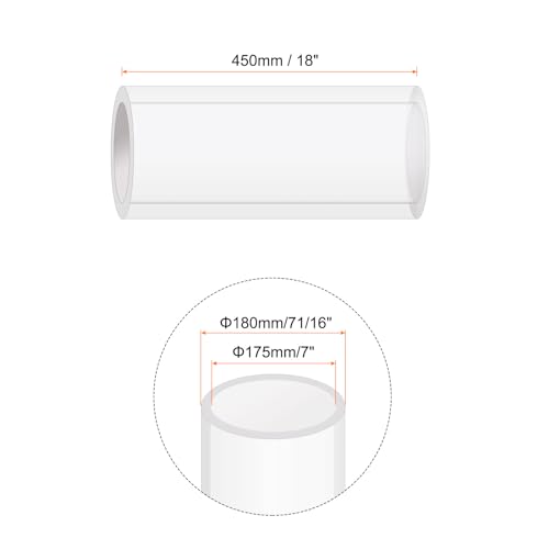 18" Clear Plastic Rigid Pipe 175mm ID x 180mm OD (7" ID x 7.1" OD) Acrylic Round Tubing, [for Plumbing, Hydraulics, Pneumatics, Aquarium] - size: 7" x 7.1"