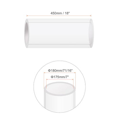 18" Clear Plastic Rigid Pipe 175mm ID x 180mm OD (7" ID x 7.1" OD) Acrylic Round Tubing, [for Plumbing, Hydraulics, Pneumatics, Aquarium] - size: 7" x 7.1"