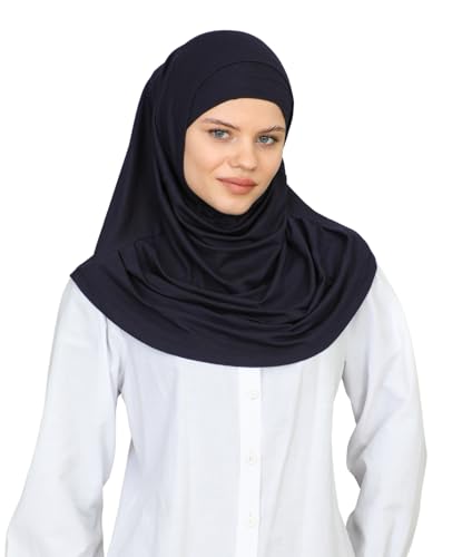 Prien Chic Ready To Wear Hijab For Women, Muslim Long Turban Undercap Set, Instant Scarf, Prayer Clothes For Girls, Abaya - color: Navy Blue