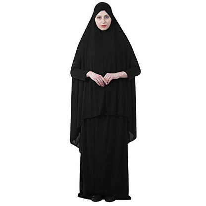 여성용 투피스 무슬림 기도 드레스 히잡 스카프 이슬람 아바야 전체 길이 드레스 - color: 블랙., size: XX-Large