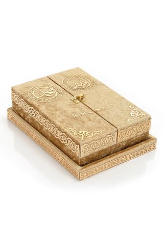 Special Design Quran Velvet Box with Stand with Allah and Muhammad Written | Special Quran Holder Stand | Islamic Gift | Perfect Ramadan,Eid,Birthday,Umrah Gift for Muslim Women Men Child (Gold) - color: Gold