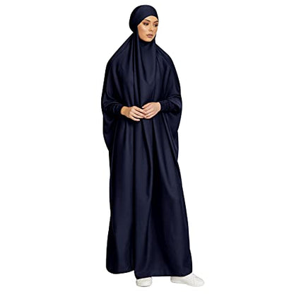 ODIZLI Muslim One Piece Prayer Hijab Dress Women Hooded Abaya Full Cover Islam Dubai Modest Robe - color: Dark Blue, size: One Size