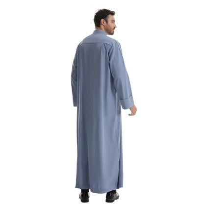 IWEMEK Muslim Thobe for Men Kaftan Thobe with Pockets Middle East Saudi Arabic Robe Ramadan Caftan Dubai Islamic Abaya Dress - color: Blue, size: X-Large