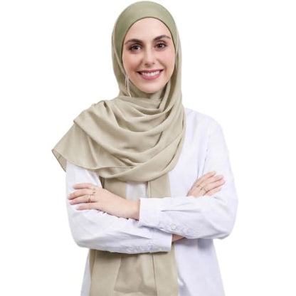 Instant Hijab Set 3-in-1 Chiffon Hijab Scarf for Women with Built-in Magnets and Undercap Head Wraps - color: Army Green