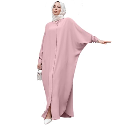 FYMNSI Abayas for Women Muslim Dress Modest Maxi Robe Abaya Kaftan Dresses Eid Prayer Clothes Arabian Islamic Dubai Outfit - color: Pink