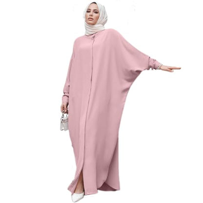 FYMNSI Abayas for Women Muslim Dress Modest Maxi Robe Abaya Kaftan Dresses Eid Prayer Clothes Arabian Islamic Dubai Outfit - color: Pink