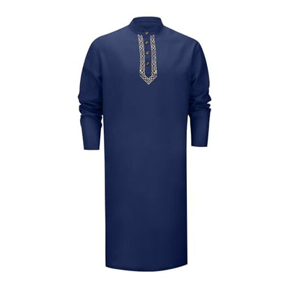 Men Islamic Caftan Thobe Big and Tall Breathable Prayer Clothes Saudi Arabic for Eid Home Casual Wear - color: Bu2, size: Small