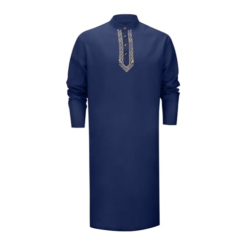 Men Islamic Caftan Thobe Big and Tall Breathable Prayer Clothes Saudi Arabic for Eid Home Casual Wear - color: Bu2, size: Small