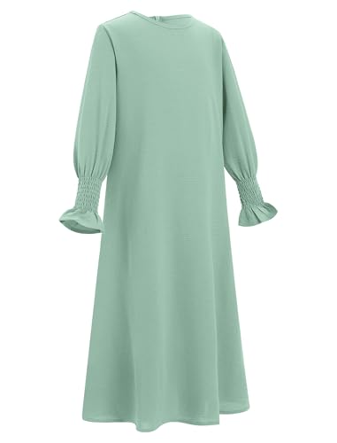 OBEEII Abaya for Girls Muslim Long Sleeve Prayer Dress Ramadan Kaftan Abaya with Hijab Islamic Clothing Arabic Eid Robe - color: Light Green, size: 9-10 Years