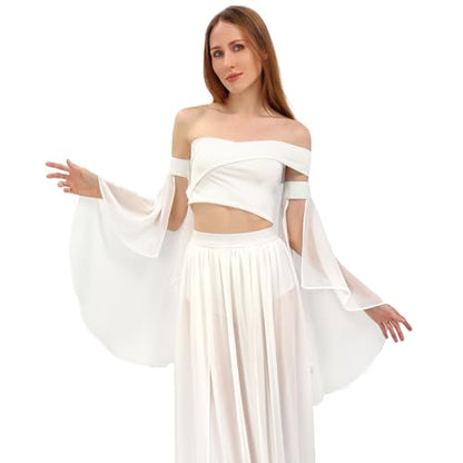 DAZCOS Victorian Long Tulle Sleeves for Women Chiffon Detachable Gloves for Wedding Dress Halloween Party Pageant - color: All-white