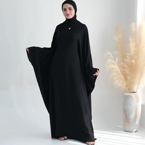 Women Muslim Abaya Dress 1Piece Bat Sleeve Islamic Maxi Robe Fashion Jilbab for Women Eid Kaftan Muslim Robe - color: Blacka, size: Large