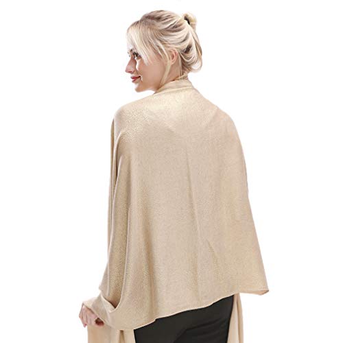 LMVERNA Women's Sparkling Metallic Soft Pashmina Shawls and Wraps Scarf in Solid Colors - color: Gold