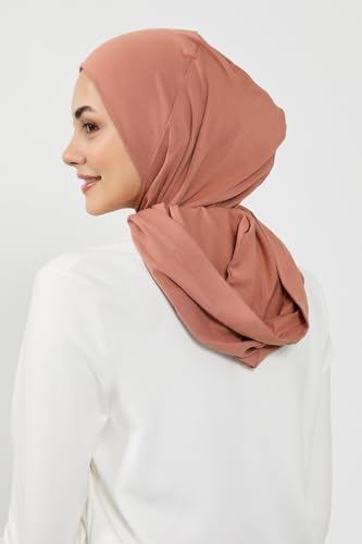 Aisha's Design Full Coverage%95 Cotton Bonnet for Women, Ready-to-Wear Hijab Bonnet Headscarf with Neck Coverage - color: Cappuccino