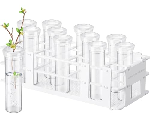 Willinglong 11 Pcs 60ml Large Floral Tubes with Rack Holder Set for Milkweed Cuttings Floral Stem Water Tubes for Fresh Flowers Raising Caterpillars Monarch Butterfly Habitat Flower Arrangements