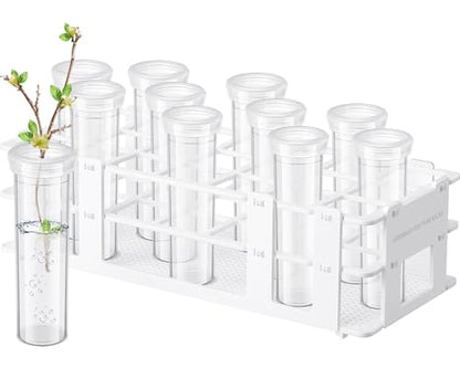 Willinglong 11 Pcs 60ml Large Floral Tubes with Rack Holder Set for Milkweed Cuttings Floral Stem Water Tubes for Fresh Flowers Raising Caterpillars Monarch Butterfly Habitat Flower Arrangements