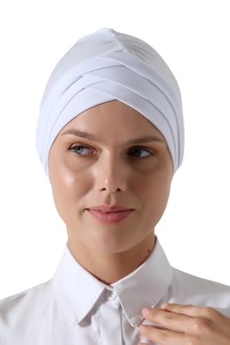 ihvan online, Hijab Cap, Turban Head Wraps for Women, Hair Wrap, Head Coverings for Cancer Patients, Beanie Undercap Scarf - color: White