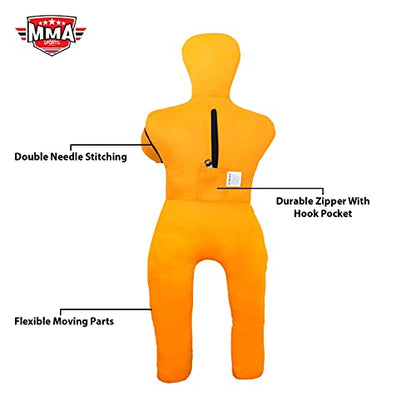 Kids Grappling Standing Dummy - Unfilled – Wrestling, Jiu-Jitsu, MMA Training Dummy with Moveable Arms and Legs – Durable Polyester Fabric - color: Yellow-Stand, size: 3 ft-36 Inch