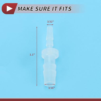 3/32" to 3/16" Hose Barb Fitting Hose Straight Reducing Coupler | 5 Pcs, Plastic, Clear, Fits 3/32" to 3/16" ID Flexible Tube, Barb Reducer Fitting, for Aquarium, Fountain, Drip Irrigation - size: 3/32"-3/16"