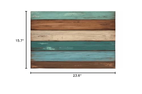 Brown Wood Grain Bathroom Runner Rug Bathmat Soft Bath Shower Bathtub Kitchen Door Mat,Rural Ombre Teal Worn Wooden Stripes Washable Floor Doormat Area Carpet for Bedroom Laundry Room Hallway,16"x24" - size: 16"W x24"L