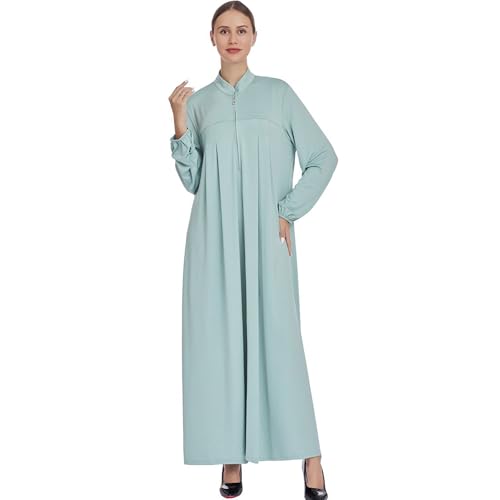 Women Muslim Casual Dress Islamic Maxi Robe Chest Zipper Abaya 1PC Soft Muslim Abaya Eid Kaftan Robe Classic Dress - color: Mint Greena, size: Large