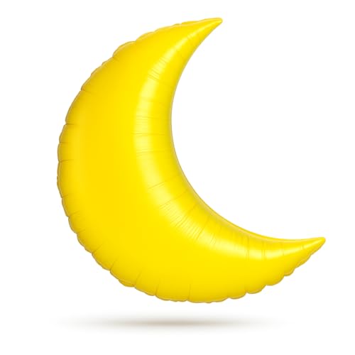 PMU 35 Inch Large Crescent Moon Shape Foil Balloon Helium Balloon for Ramadan Eid Baby Shower Wedding Birthday Party Decor Yellow - color: Yellow 35", size: Pkg of 1