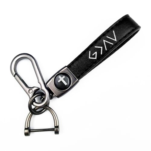 Yancorp God Is Greater Keychain for Christians - Inspirational Leather Cross Keyring for Men & Women - color: Black