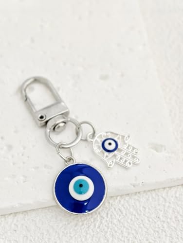 Blue Evil Eye Keychain Hamsa Hand Protection Keyring Good Luck Amulet for Purse Keys,Spiritual Gift for Women Men - color: The Silver Fatima Eyes