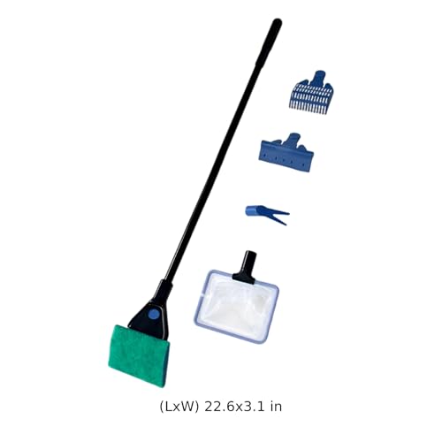Extendable 5-in-1 Aquarium Cleaning Kit, Tools for Algae Scraping, Gravel Rake, Fish Net, Brush, Plant Clamp, 16.9 X 4.1 X 1.2 in