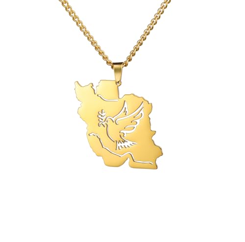 Iran Map Necklace Iranian Flag Persian Calligraphy Pendant Patriotic Heritage Pride Peace Jewelry Souvenir Series Gifts for Women Men - color: Peace Dove gold