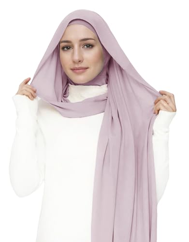 Lina & Lily Flowy Chiffon Instant Hijab Scarf Attached Jersey Ninja Undercap Full Coverage for Muslim Women - color: Dusty Rose