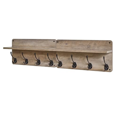 31.5" Coat Rack Wall Mount with Shelf and 8 Hooks, Silver Gray, HWS006Y-2 | 2 Pack Coat Hooks Key Holder Wall Mount, Wood Wall Mounted Coat Rack with Wall Hooks for Hanging, Towel Hooks for Bathroom - color: Silver Gray