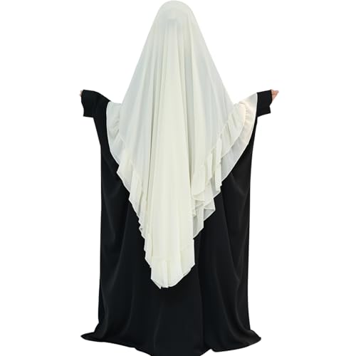 khalat Women's Hijab Chiffon Hijab for Women Muslim 2 Layers Ruffle Lightweight Large Hijab - color: Beige