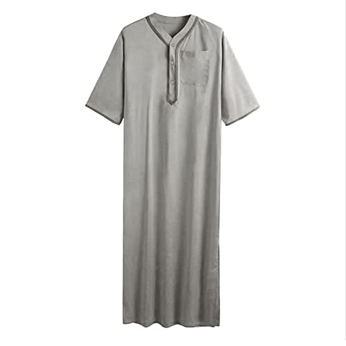 Generic Kurta Men Long Sleeve Kaftan Thobe Muslim Men Thobe Big and Tall Kaftan Men Thobe with Pocket - color: A1-grey, size: 4X-Large