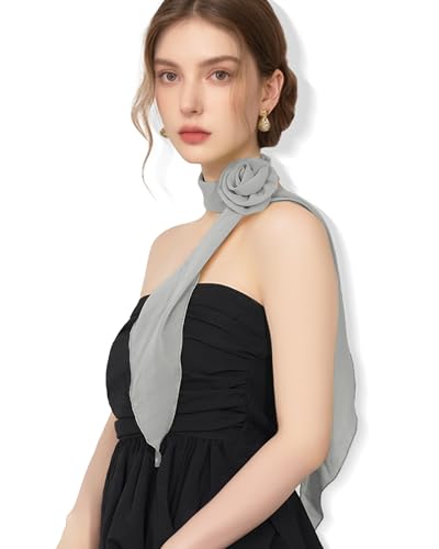 Chiffon Scarf for Women, Removable Flower Neck Scarf Light Soft Fashion Rose Scarves Versatile Headband or Hair Band - color: Light Gray