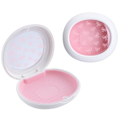 Cute Retainer Case with Silicone Pad, Portable Slim Aligner Case Orthodontic Retainer Box, Denture Storage Container Travel Mouth Guard (Bowknot/Pink) - color: Bowknot/Pink