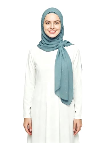Lina & Lily Sparkle Shimmer Gold Glitter Women's Chiffon Hijab Head Scarf Shawl Wrap Lightweight - color: Ice Blue