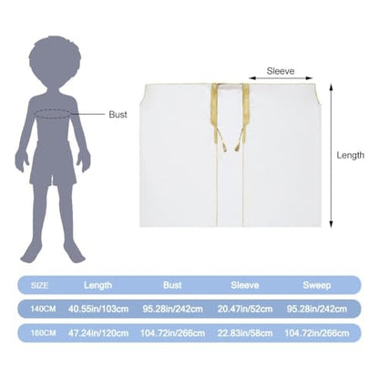 Boys Robe Islamic Muslim Clothes Kimono Loose Abaya Dresses Long Sleeve Embroidered Chiffon Kaftan Cardigan Casual Dubai Thobe - color: White