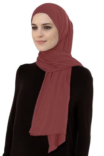 Lina & Lily Breathable Premium Modal Woven Hijab Head Scarf Shawl Wrap for Muslim Women Lightweight - color: Brick Red