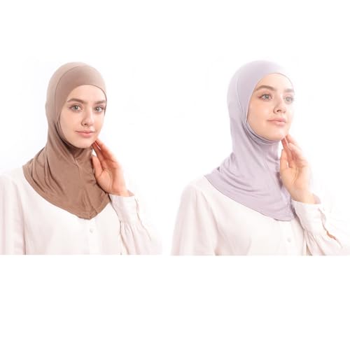 Modal Jersey Muslim Amira Instant Hijab Scarf for Women Jersey Hijab Undercaps - color: Camel+gray