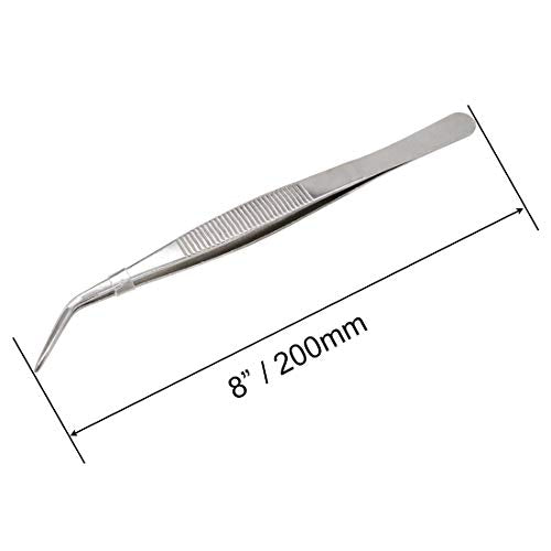 8 Inch Stainless Steel Tweezers with Curved Serrated Tip Multipurpose Forceps for Craft Repairing 2 Pack - size: 8 Inch