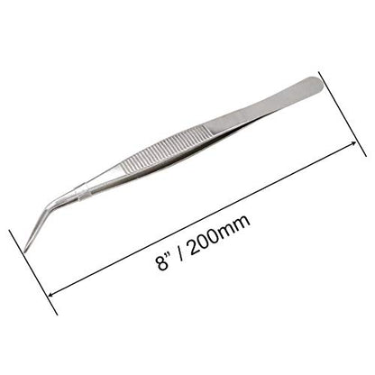 8 Inch Stainless Steel Tweezers with Curved Serrated Tip Multipurpose Forceps for Craft Repairing 2 Pack - size: 8 Inch